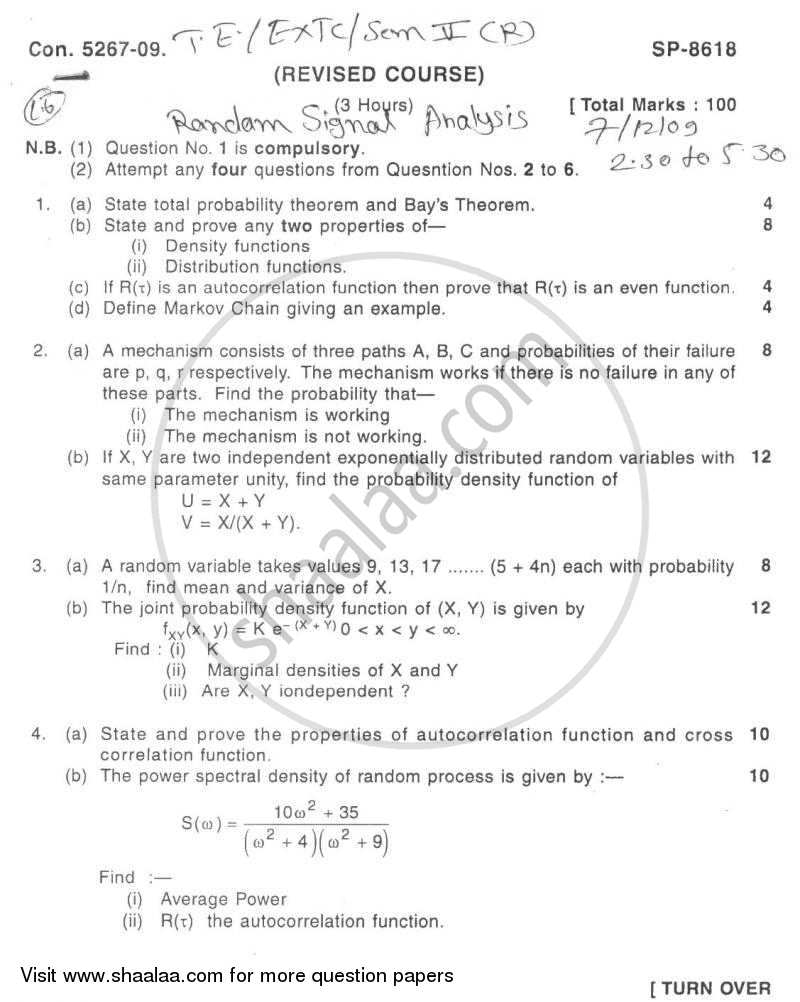 Random Signal Analysis 2009-2010 - B.E. - Semester 5 (TE Third Year) - University of Mumbai question paper with PDF download