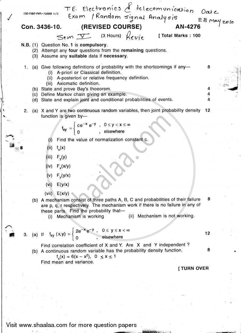 Random Signal Analysis 2009-2010 - B.E. - Semester 5 (TE Third Year) - University of Mumbai question paper with PDF download