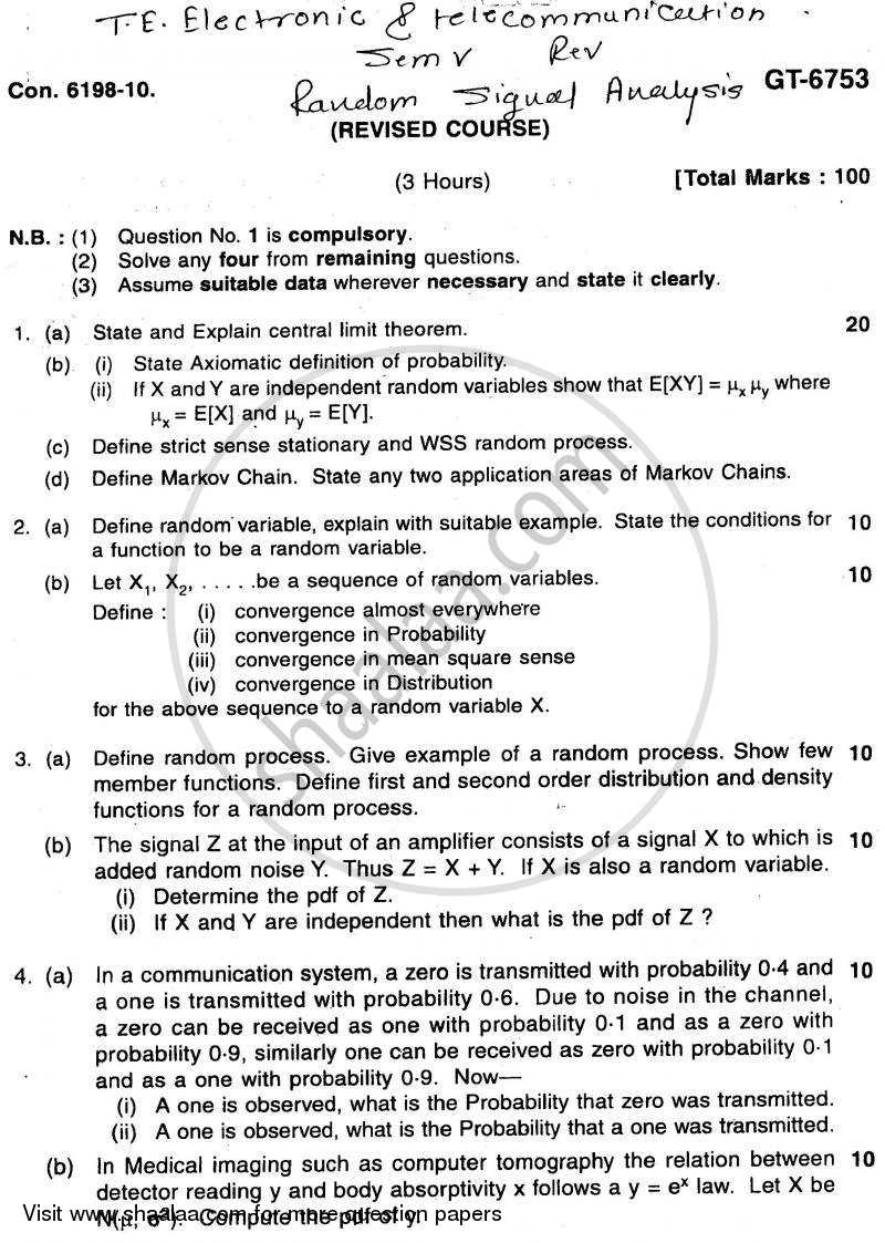 Random Signal Analysis 2010-2011 - B.E. - Semester 5 (TE Third Year) - University of Mumbai question paper with PDF download