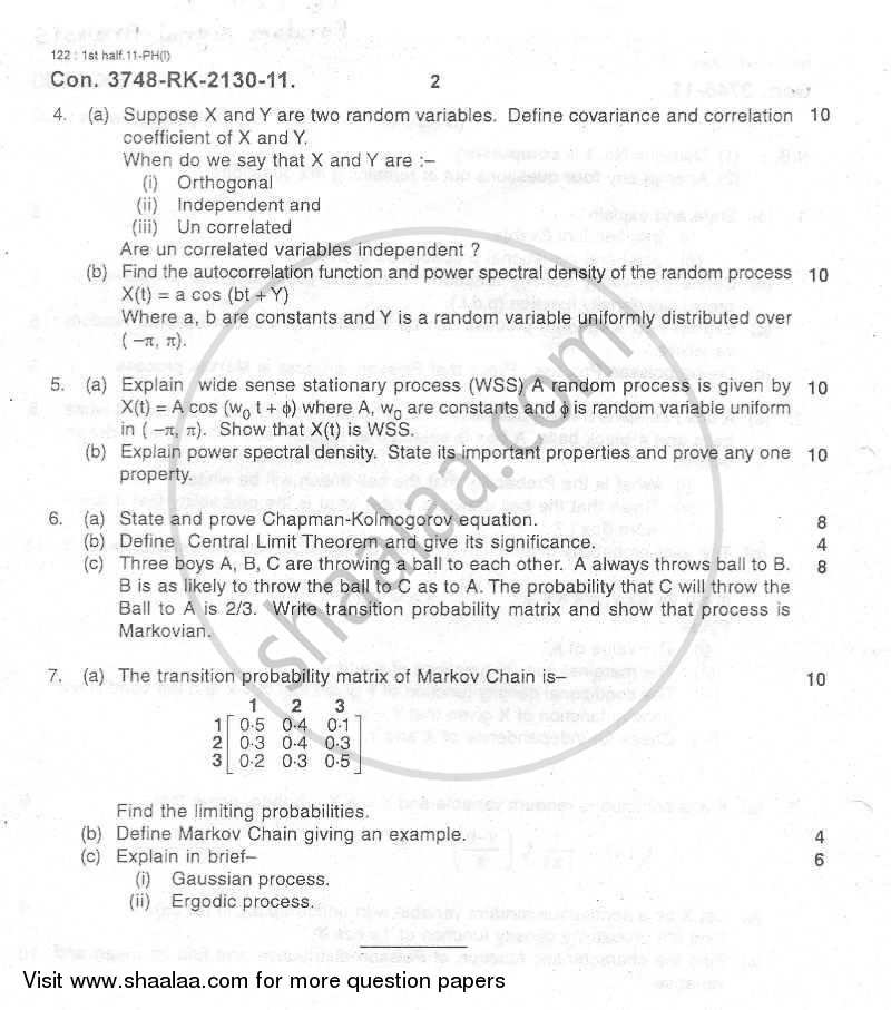 Random Signal Analysis 2010-2011 - B.E. - Semester 5 (TE Third Year) - University of Mumbai question paper with PDF download