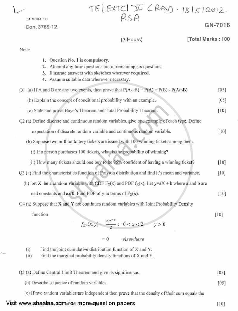 Random Signal Analysis 2011-2012 - B.E. - Semester 5 (TE Third Year) - University of Mumbai question paper with PDF download