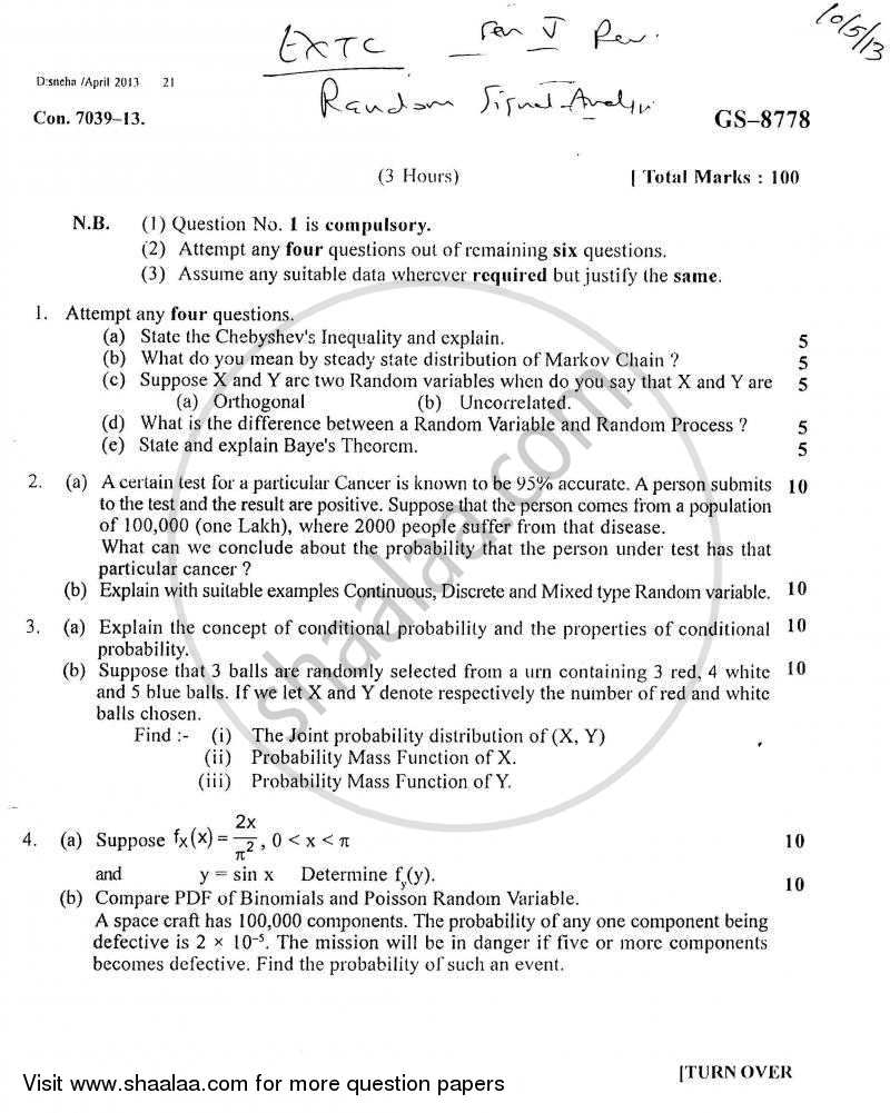 Random Signal Analysis 2012-2013 - B.E. - Semester 5 (TE Third Year) - University of Mumbai question paper with PDF download