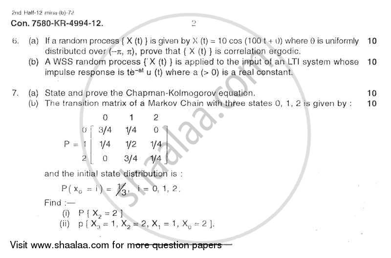 Random Signal Analysis 2012-2013 - B.E. - Semester 5 (TE Third Year) - University of Mumbai question paper with PDF download