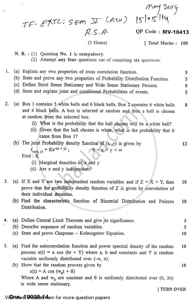 Random Signal Analysis 2013-2014 - B.E. - Semester 5 (TE Third Year) - University of Mumbai question paper with PDF download