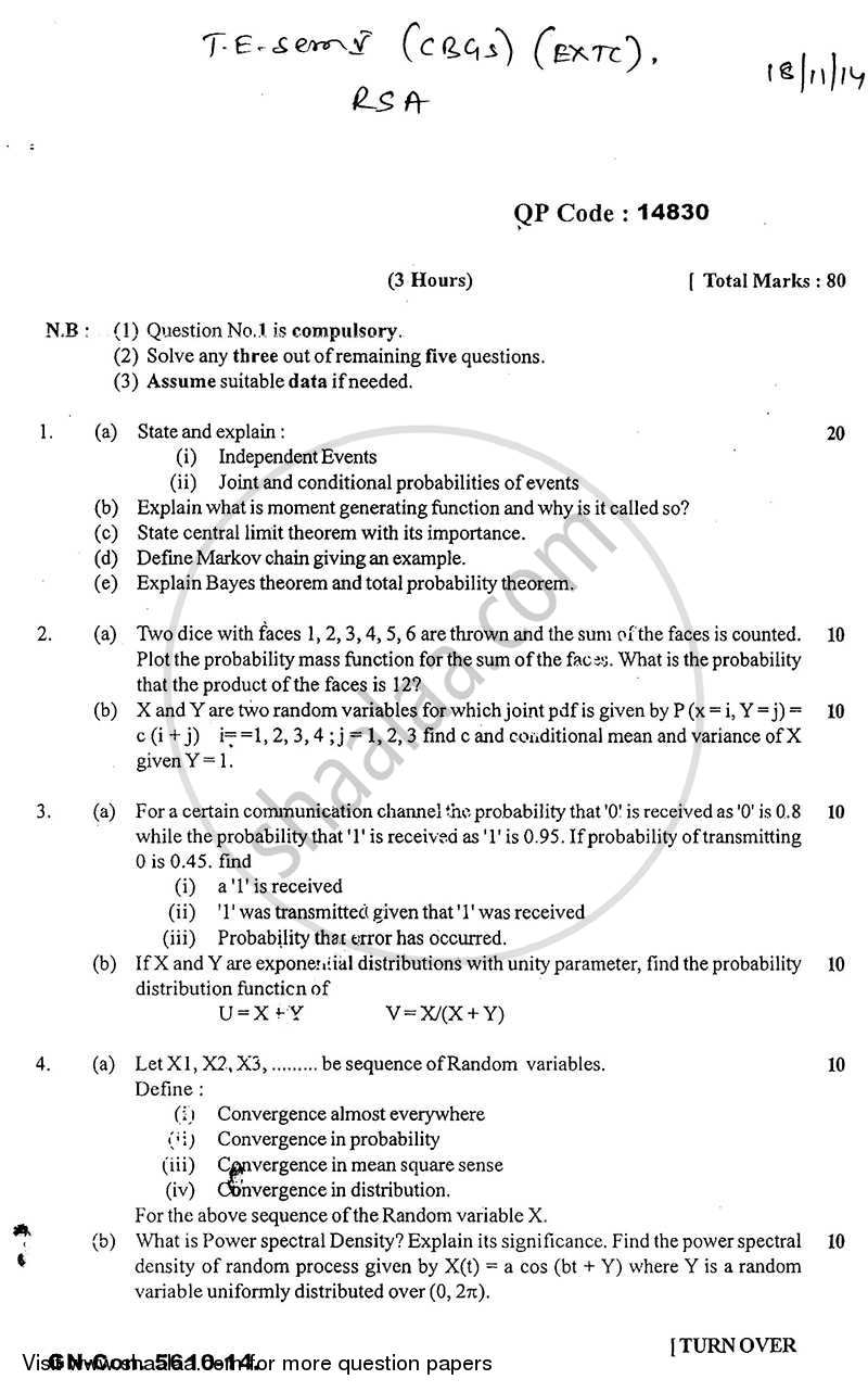 Random Signal Analysis 2014-2015 - B.E. - Semester 5 (TE Third Year) - University of Mumbai question paper with PDF download