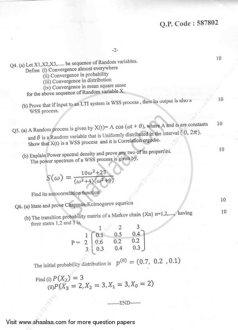 Random Signal Analysis 2016-2017 - B.E. - Semester 5 (TE Third Year) - University of Mumbai question paper with PDF download
