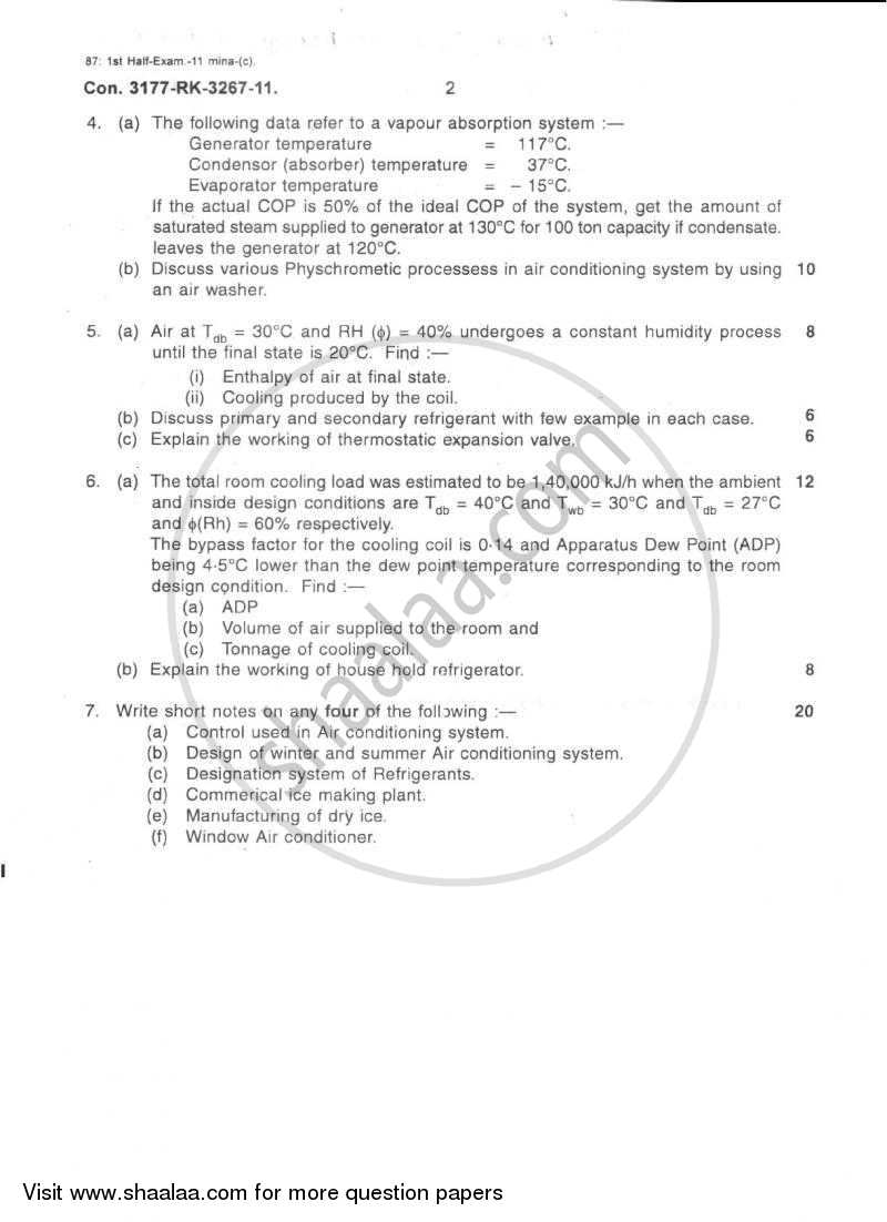 Refrigeration and Air Conditioning 2010-2011 - B.E. - Semester 7 (BE Fourth Year) - University of Mumbai question paper with PDF download