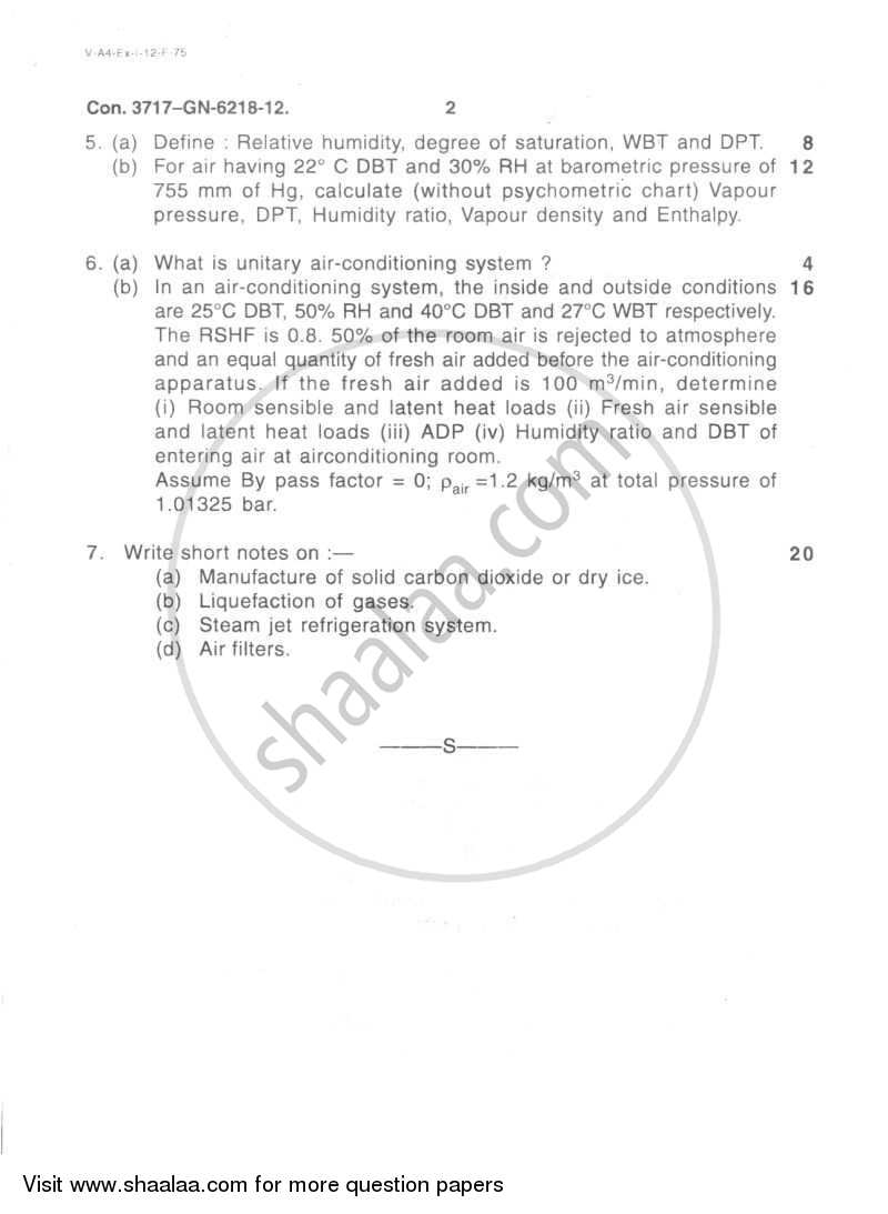 Refrigeration and Air Conditioning 2011-2012 - B.E. - Semester 7 (BE Fourth Year) - University of Mumbai question paper with PDF download