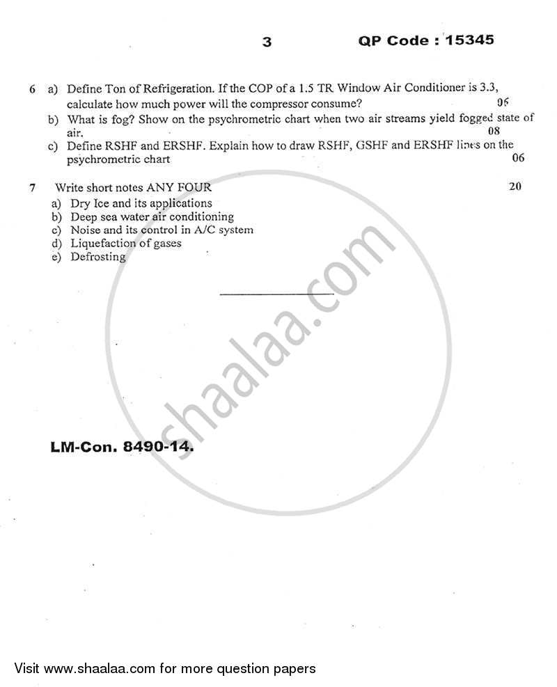 Refrigeration and Air Conditioning 2014-2015 - B.E. - Semester 7 (BE Fourth Year) - University of Mumbai question paper with PDF download