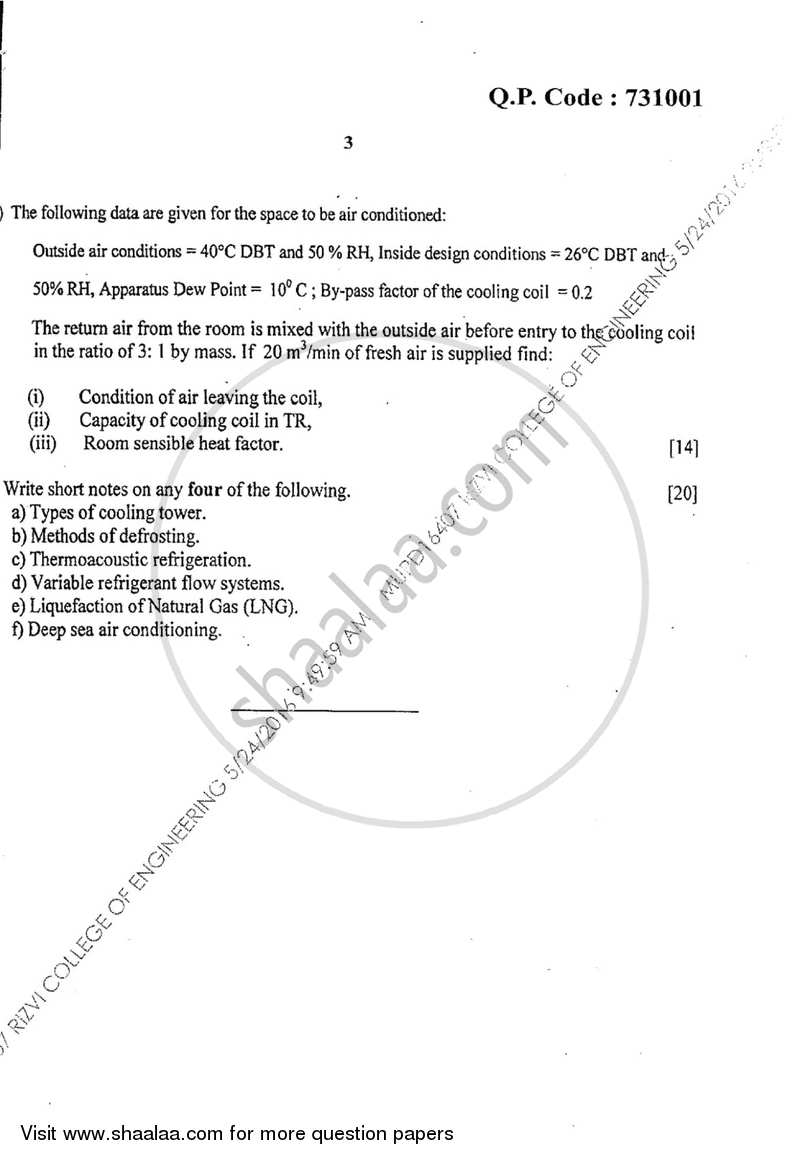 Refrigeration and Air Conditioning 2015-2016 - B.E. - Semester 8 (BE Fourth Year) - University of Mumbai question paper with PDF download