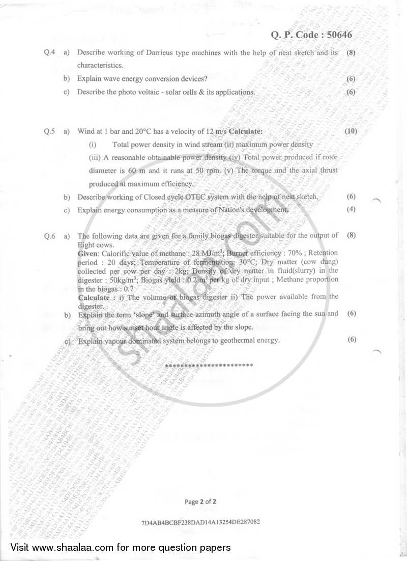 Renewable Energy Sources 2017-2018 - B.E. - Semester 8 (BE Fourth Year) - University of Mumbai question paper with PDF download