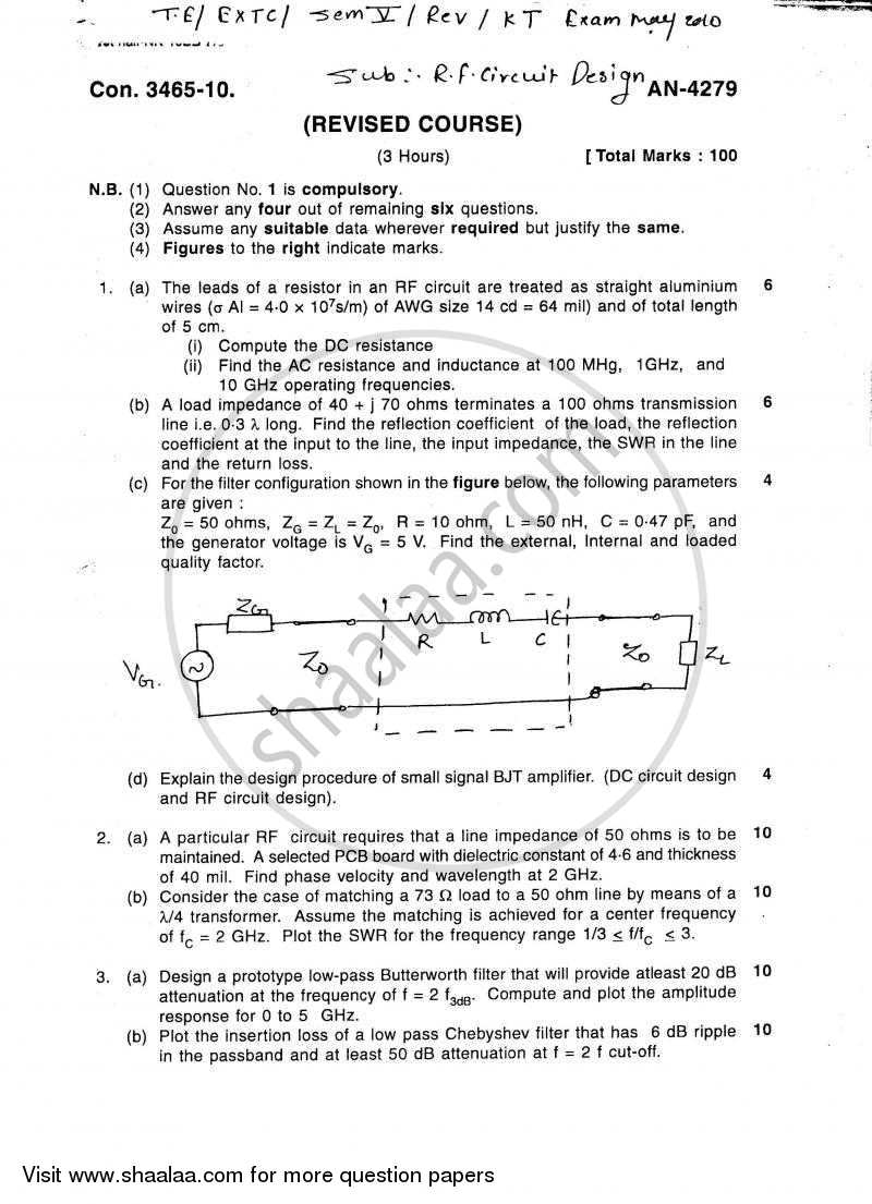RF Circuit Design 2009-2010 - B.E. - Semester 5 (TE Third Year) - University of Mumbai question paper with PDF download
