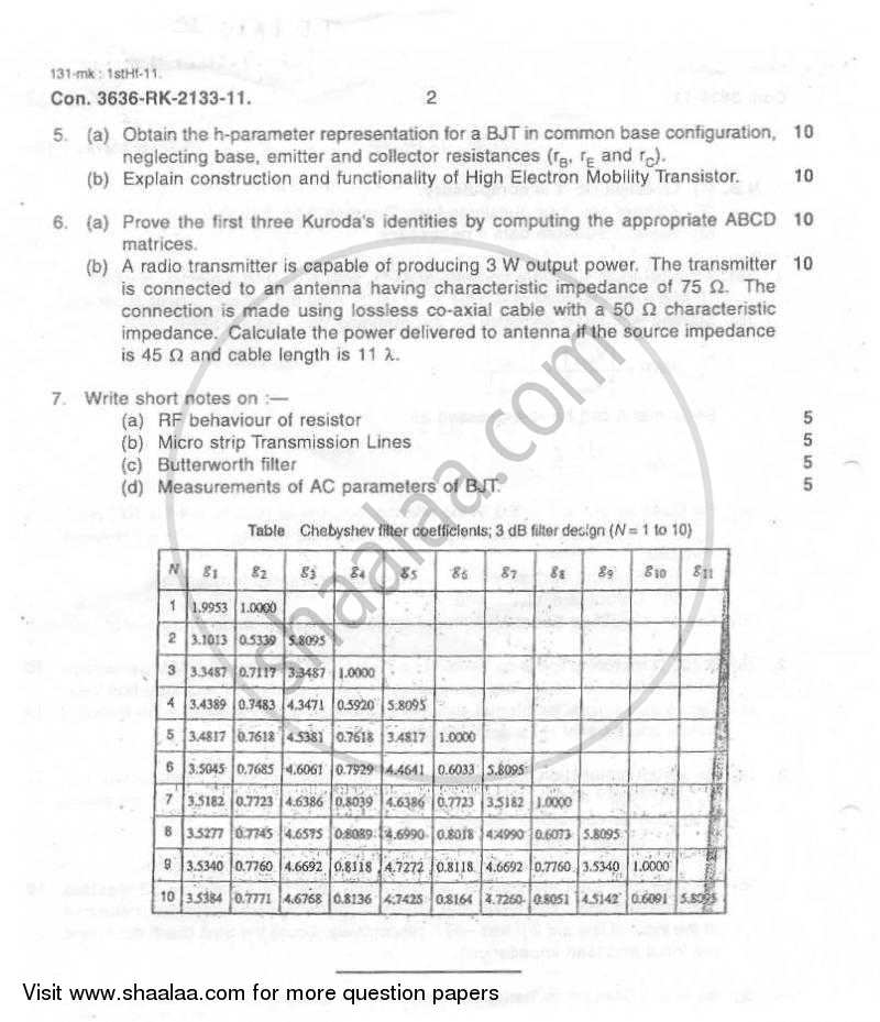 RF Circuit Design 2010-2011 - B.E. - Semester 5 (TE Third Year) - University of Mumbai question paper with PDF download
