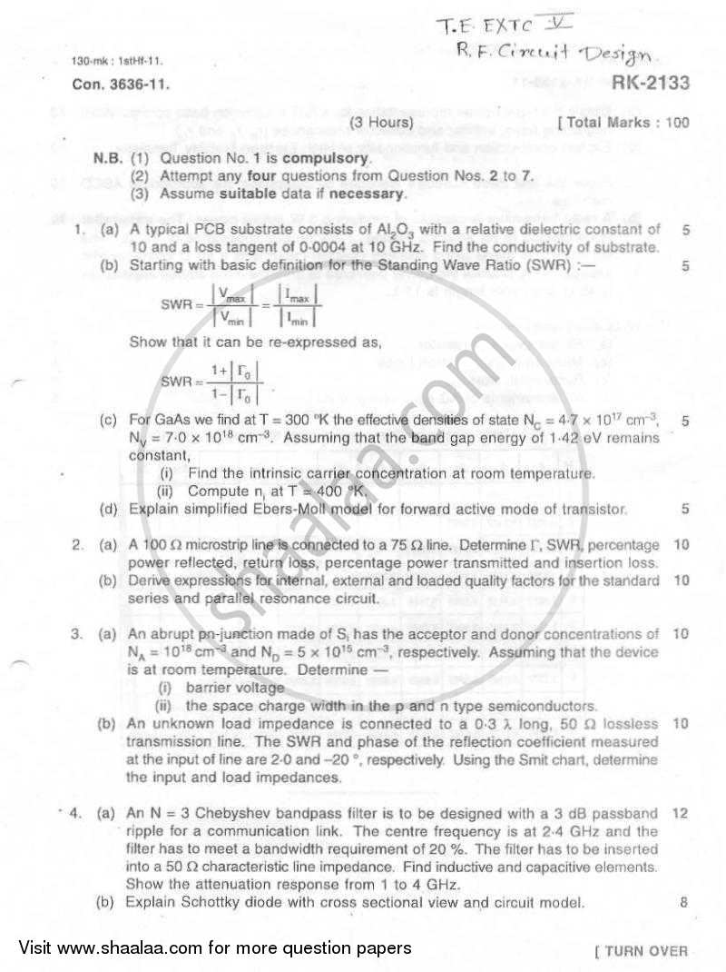 RF Circuit Design 2010-2011 - B.E. - Semester 5 (TE Third Year) - University of Mumbai question paper with PDF download