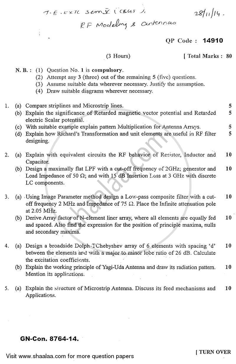 RF Modelling and Antennas 2014-2015 - B.E. - Semester 5 (TE Third Year) - University of Mumbai question paper with PDF download