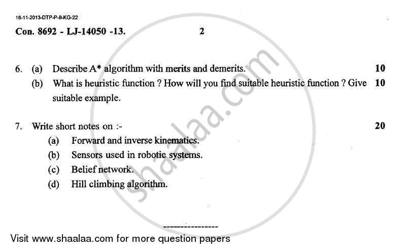 Robotics and Artificial Intelligence 2013-2014 - B.E. - Semester 7 (BE Fourth Year) - University of Mumbai question paper with PDF download