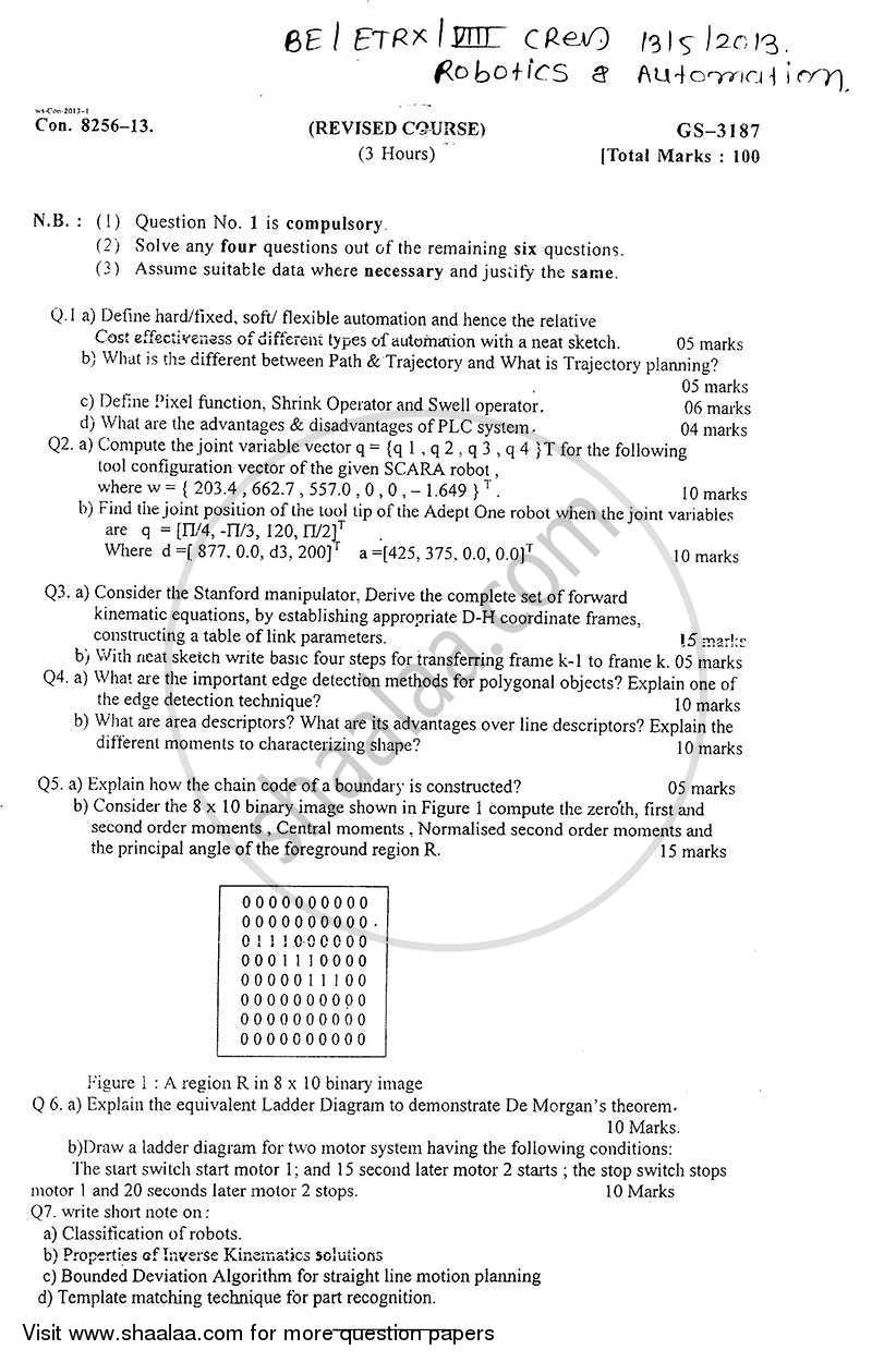 Robotics and Automation 2012-2013 - B.E. - Semester 8 (BE Fourth Year) - University of Mumbai question paper with PDF download