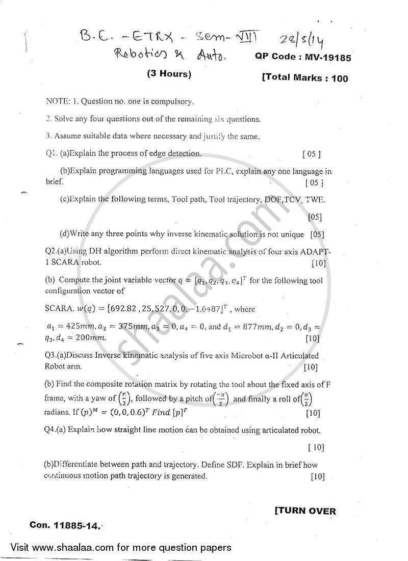 Robotics and Automation 2013-2014 - B.E. - Semester 8 (BE Fourth Year) - University of Mumbai question paper with PDF download