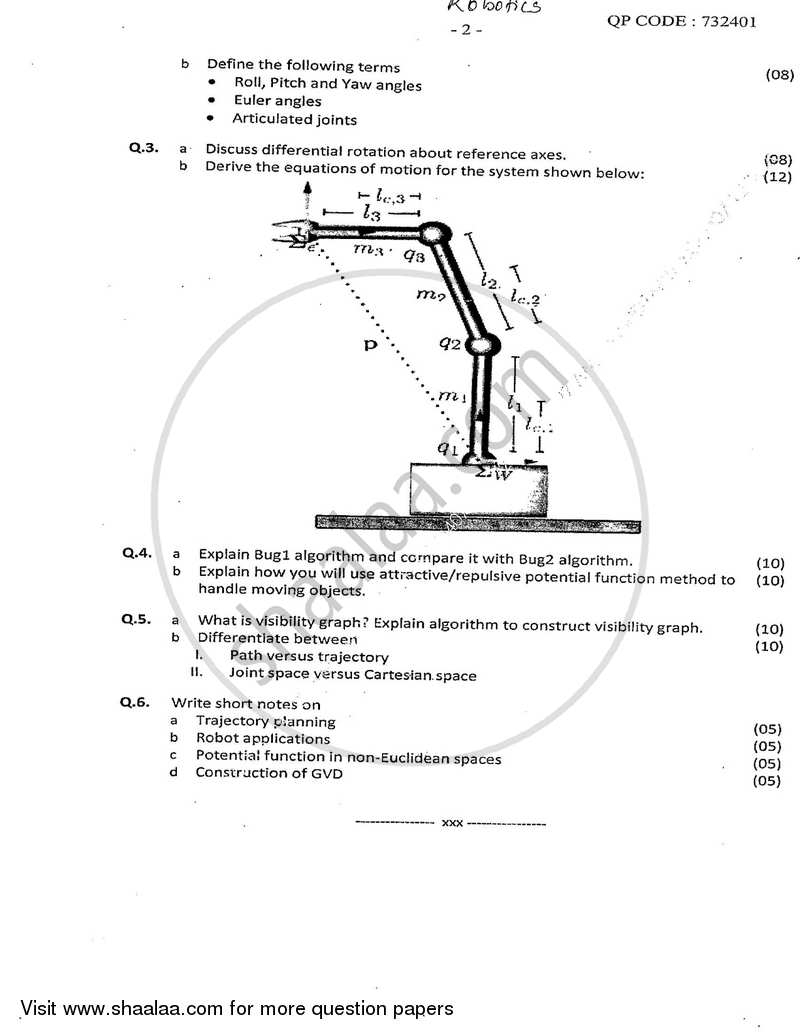 Robotics 2016-2017 - B.E. - Semester 8 (BE Fourth Year) - University of Mumbai question paper with PDF download