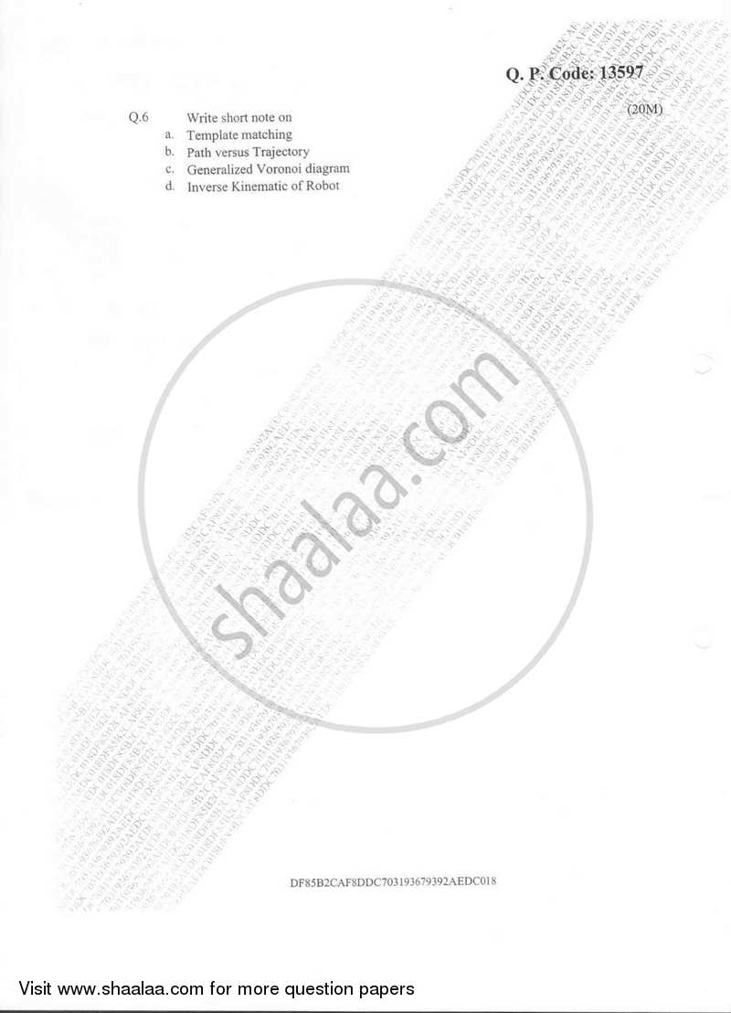 Robotics 2016-2017 - B.E. - Semester 8 (BE Fourth Year) - University of Mumbai question paper with PDF download