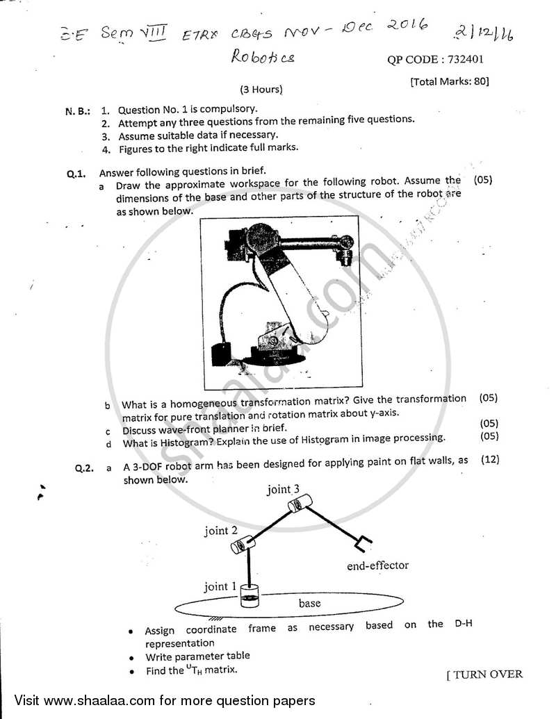 Robotics 2016-2017 - B.E. - Semester 8 (BE Fourth Year) - University of Mumbai question paper with PDF download