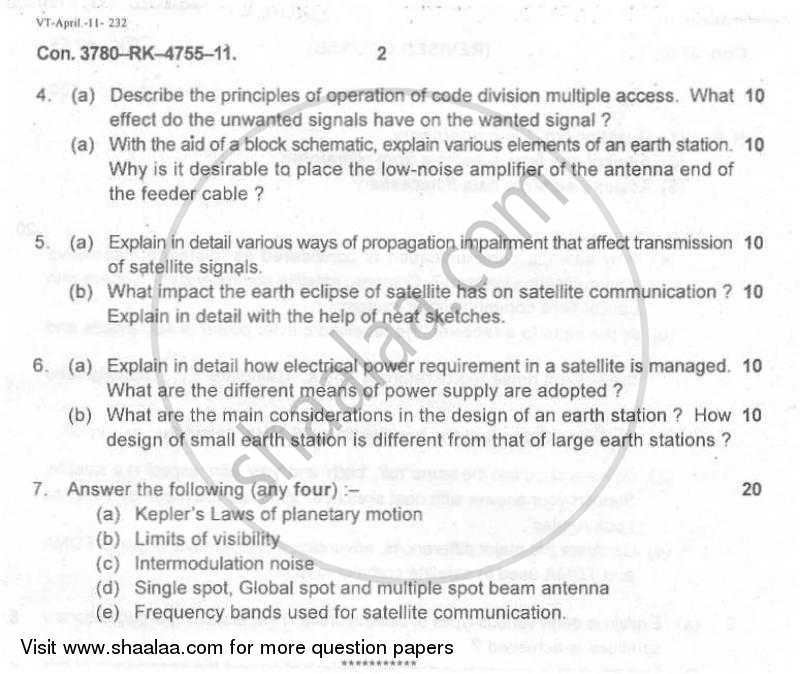 Satellite Communication 2010-2011 - B.E. - Semester 8 (BE Fourth Year) - University of Mumbai question paper with PDF download