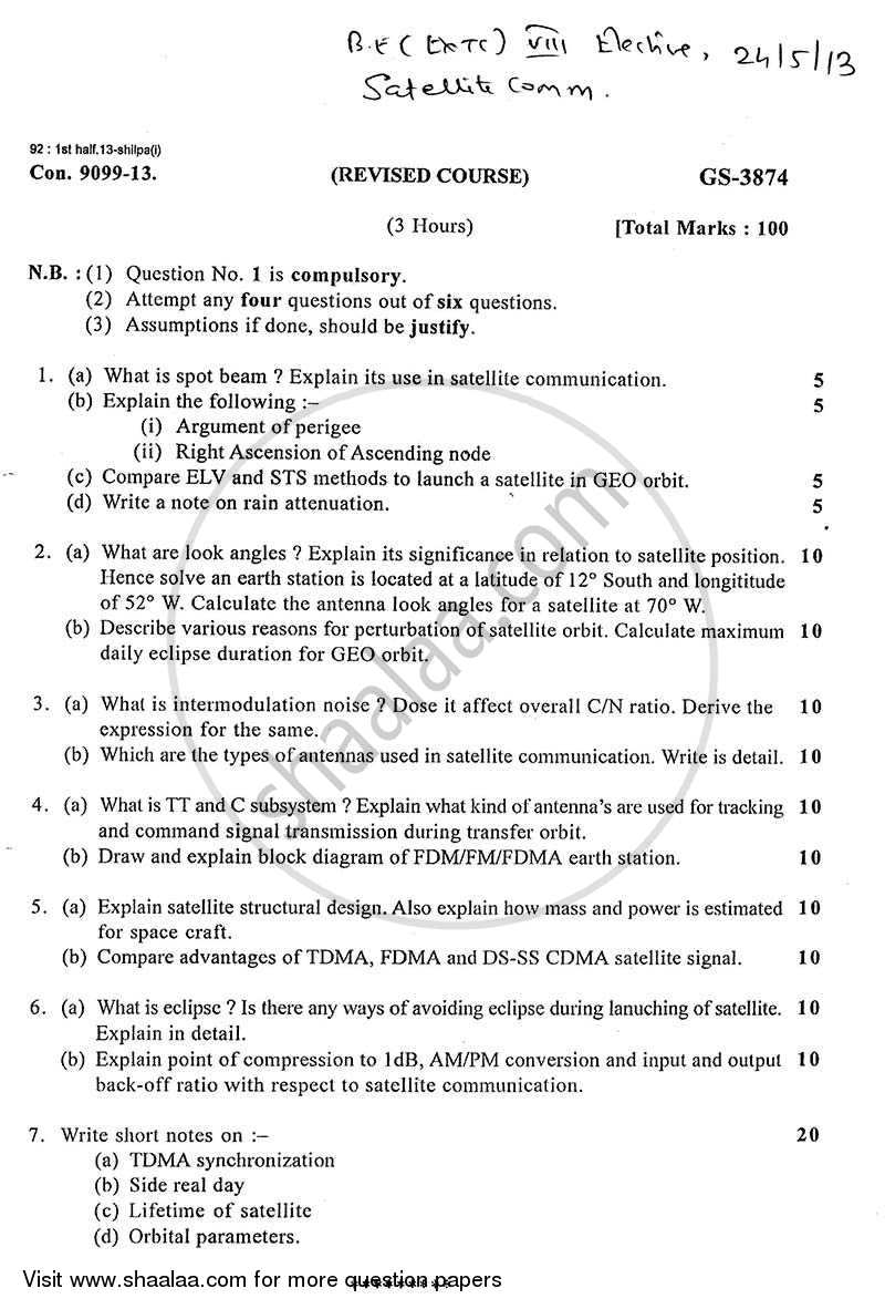 Satellite Communication 2012-2013 - B.E. - Semester 8 (BE Fourth Year) - University of Mumbai question paper with PDF download