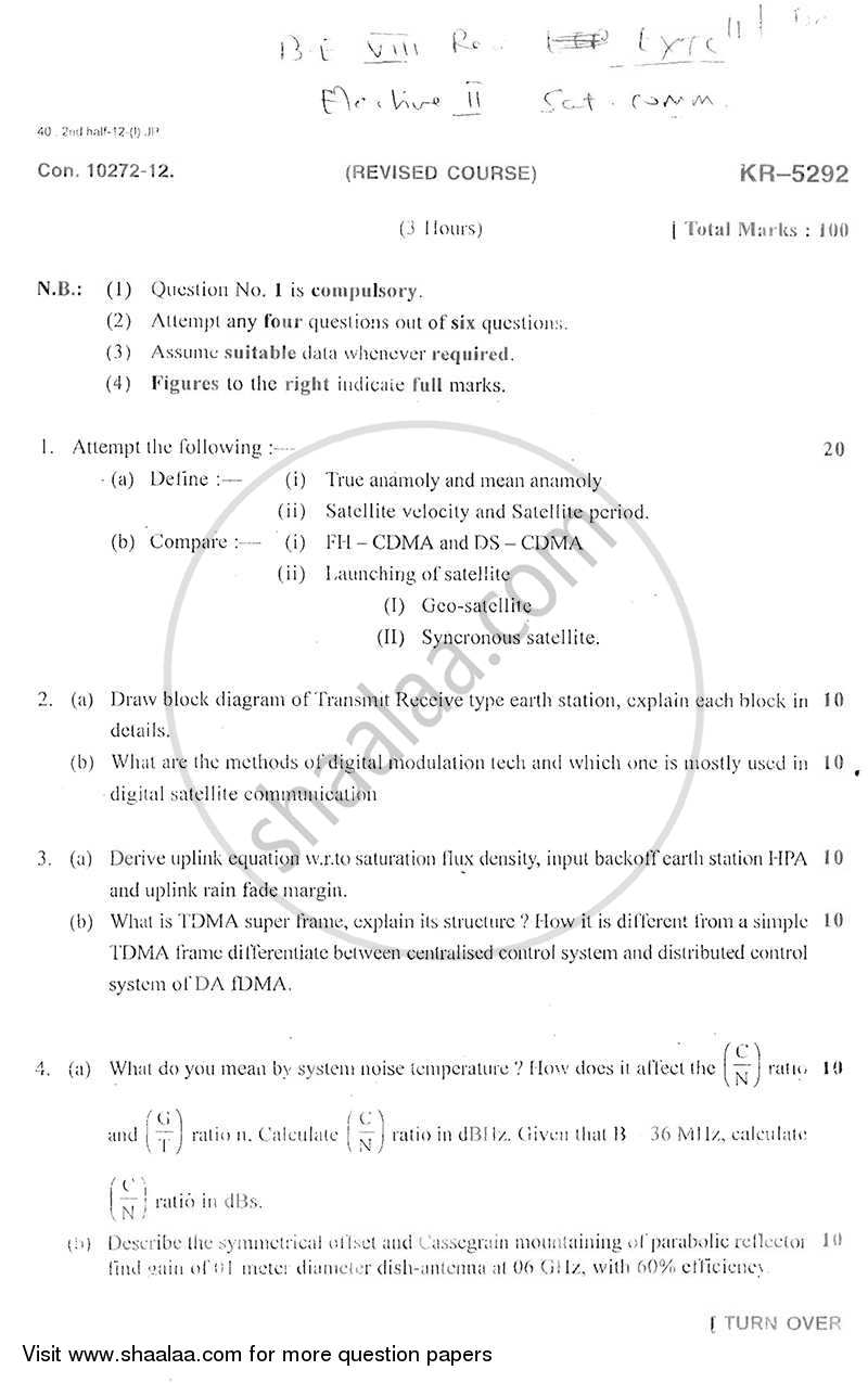 Satellite Communication 2012-2013 - B.E. - Semester 8 (BE Fourth Year) - University of Mumbai question paper with PDF download