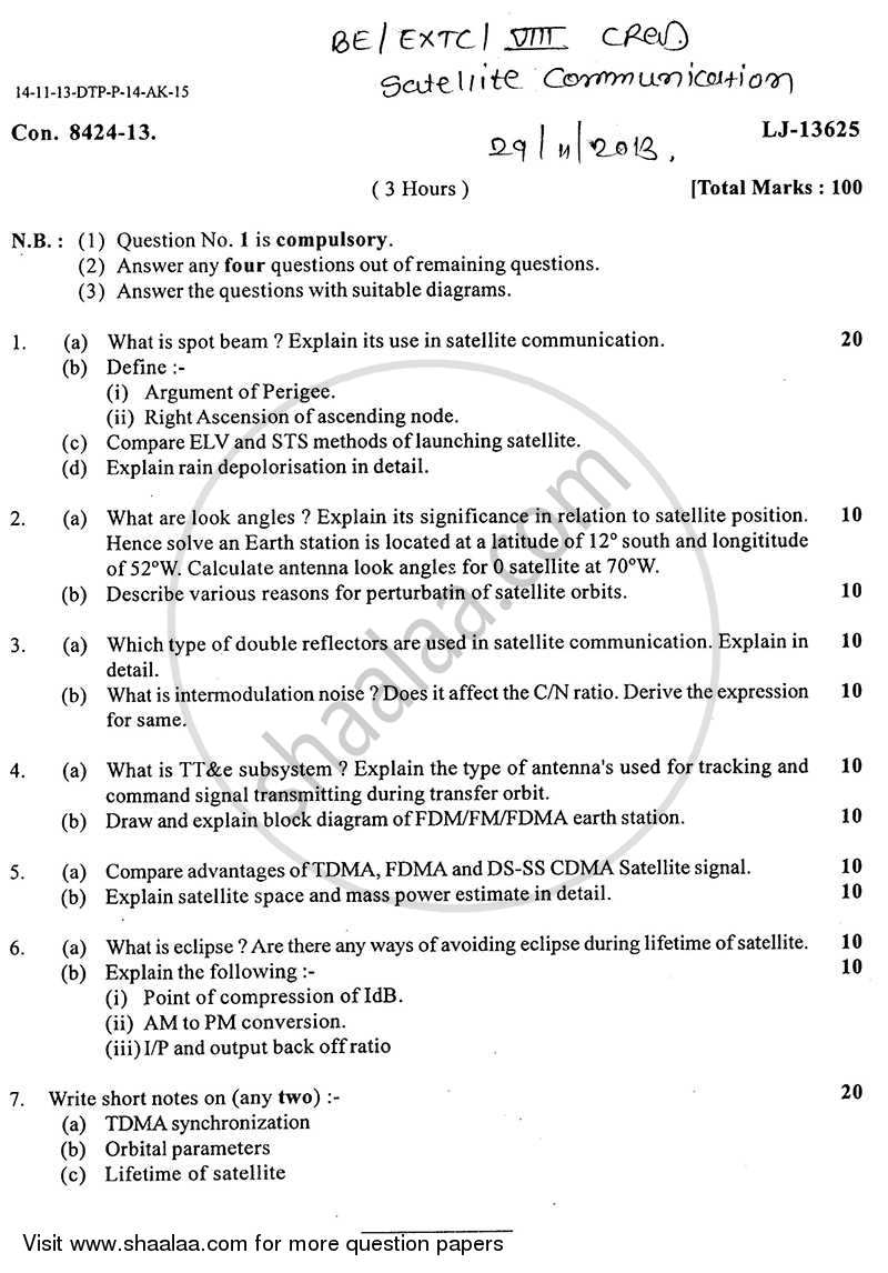 Satellite Communication 2013-2014 - B.E. - Semester 8 (BE Fourth Year) - University of Mumbai question paper with PDF download