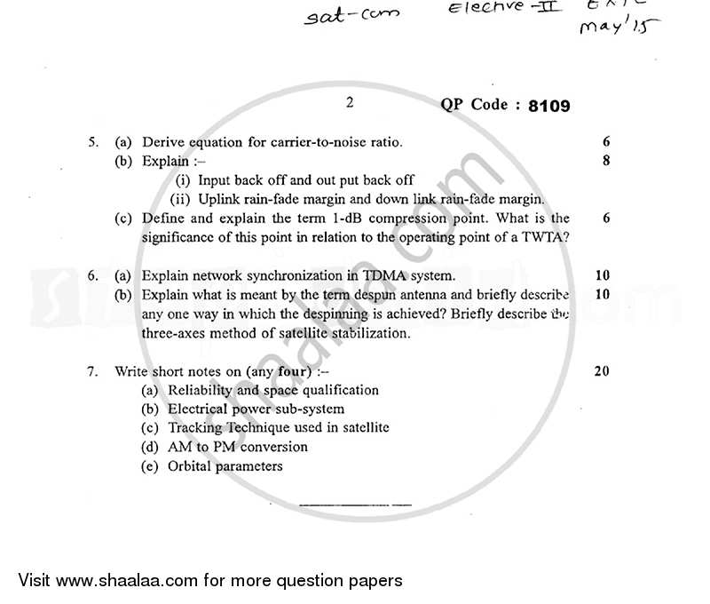 Satellite Communication 2014-2015 - B.E. - Semester 8 (BE Fourth Year) - University of Mumbai question paper with PDF download