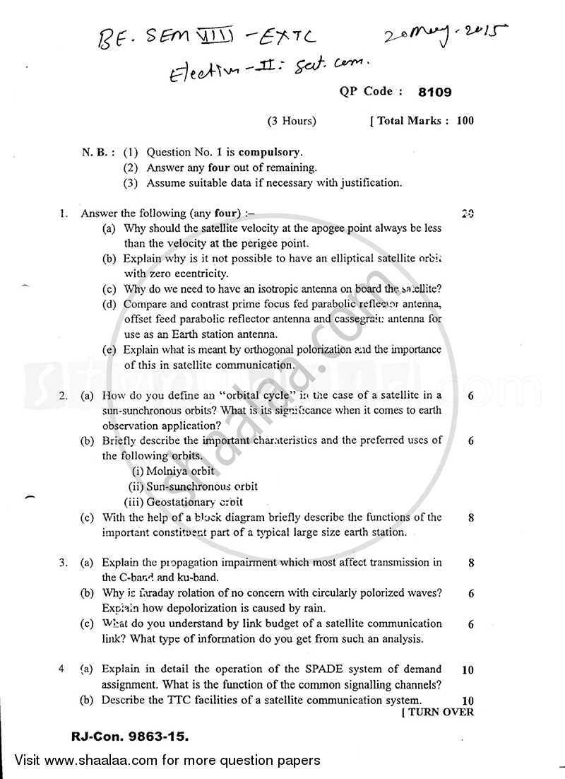 Satellite Communication 2014-2015 - B.E. - Semester 8 (BE Fourth Year) - University of Mumbai question paper with PDF download