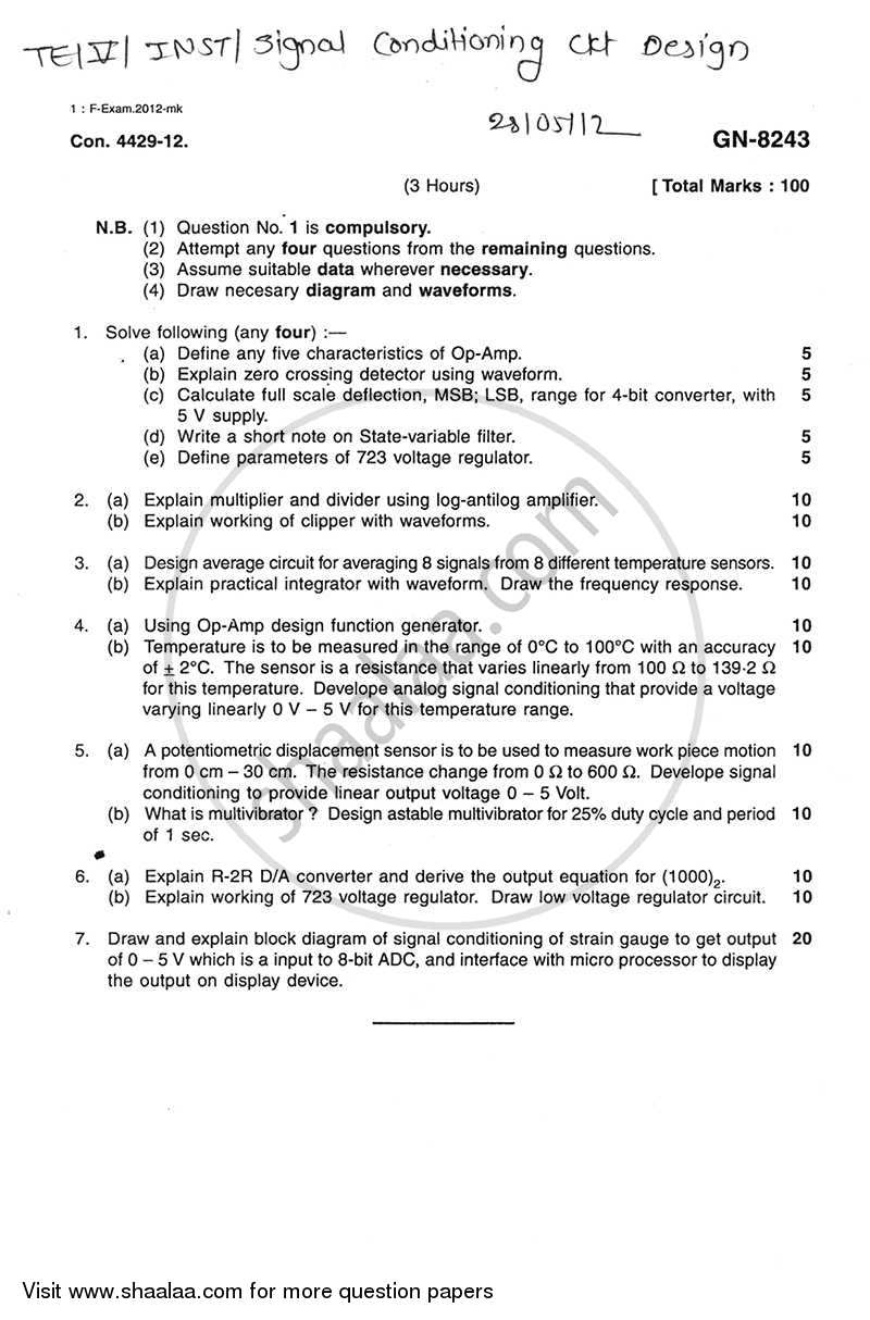 Signal Conditioning Circuit Design 2011-2012 - B.E. - Semester 5 (TE Third Year) - University of Mumbai question paper with PDF download