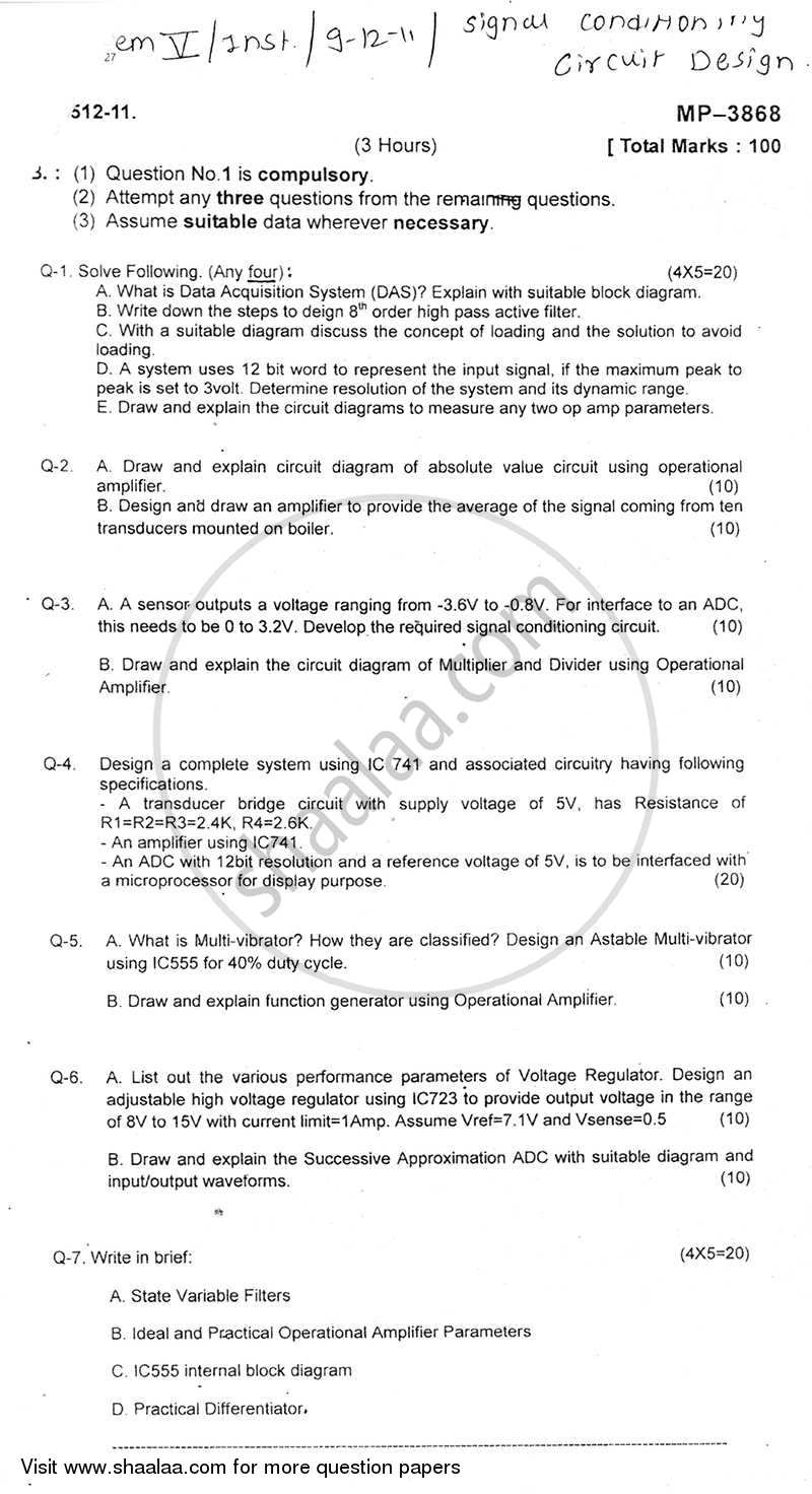 Signal Conditioning Circuit Design 2011-2012 - B.E. - Semester 5 (TE Third Year) - University of Mumbai question paper with PDF download