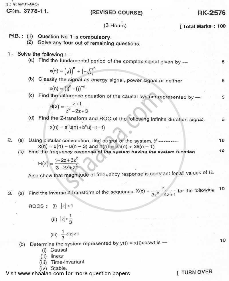 Signal Processing 2010-2011 - B.E. - Semester 4 (SE Second Year) - University of Mumbai question paper with PDF download