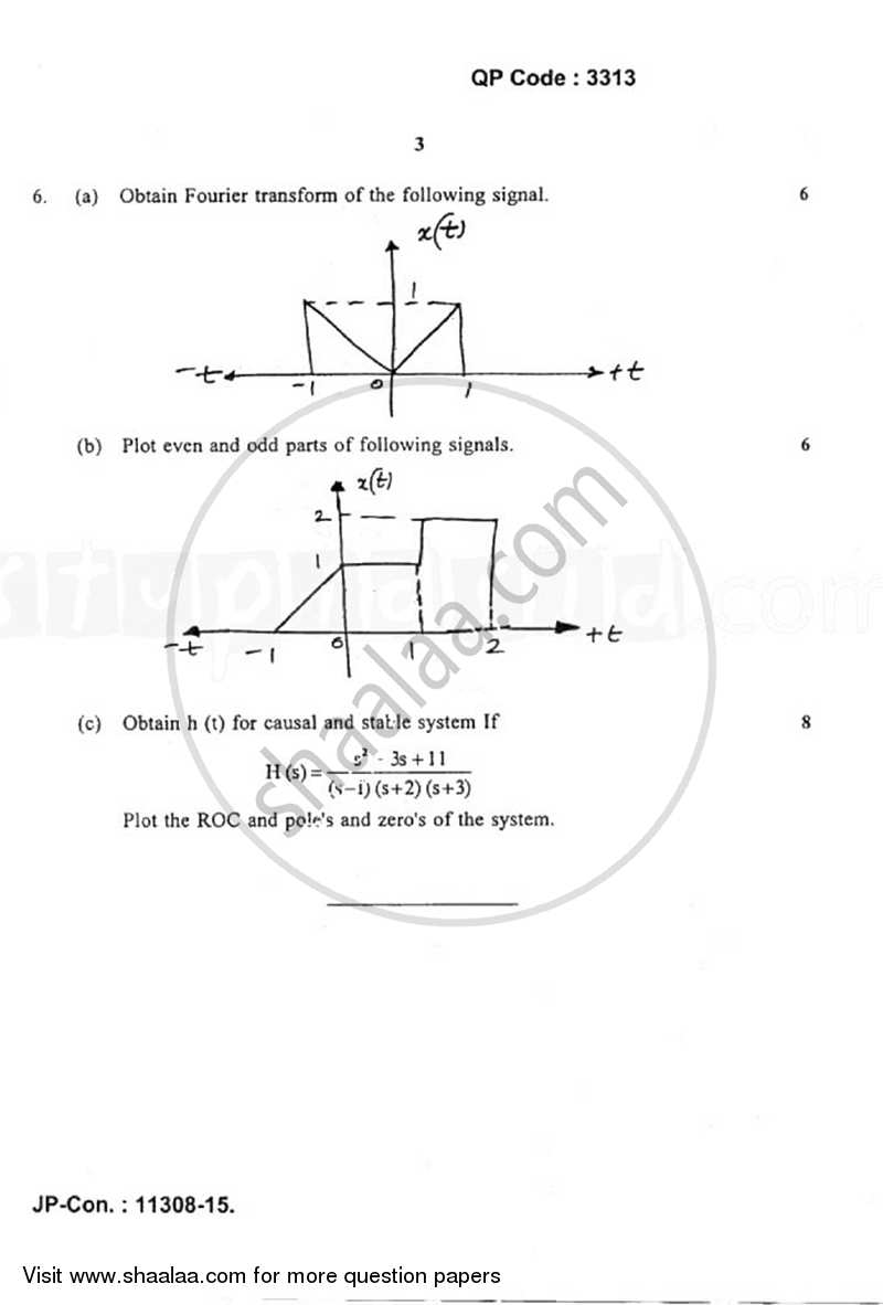 Signals and Systems 2014-2015 - B.E. - Semester 5 (TE Third Year) - University of Mumbai question paper with PDF download