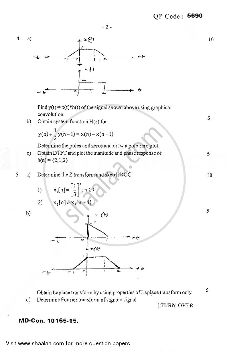 Signals and Systems 2015-2016 - B.E. - Semester 5 (TE Third Year) - University of Mumbai question paper with PDF download