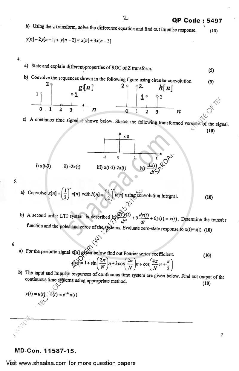 Signals and Systems 2015-2016 - B.E. - Semester 4 (SE Second Year) - University of Mumbai question paper with PDF download