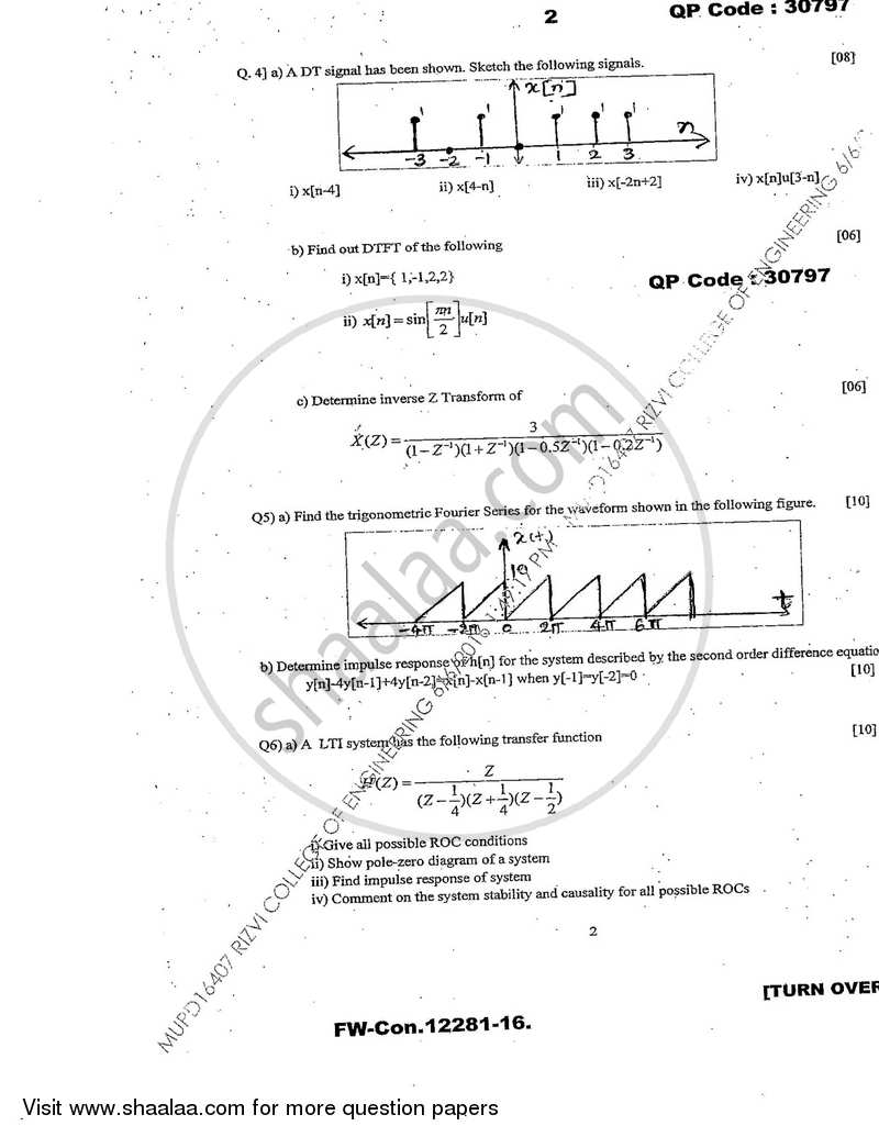 Signals and Systems 2015-2016 - B.E. - Semester 4 (SE Second Year) - University of Mumbai question paper with PDF download