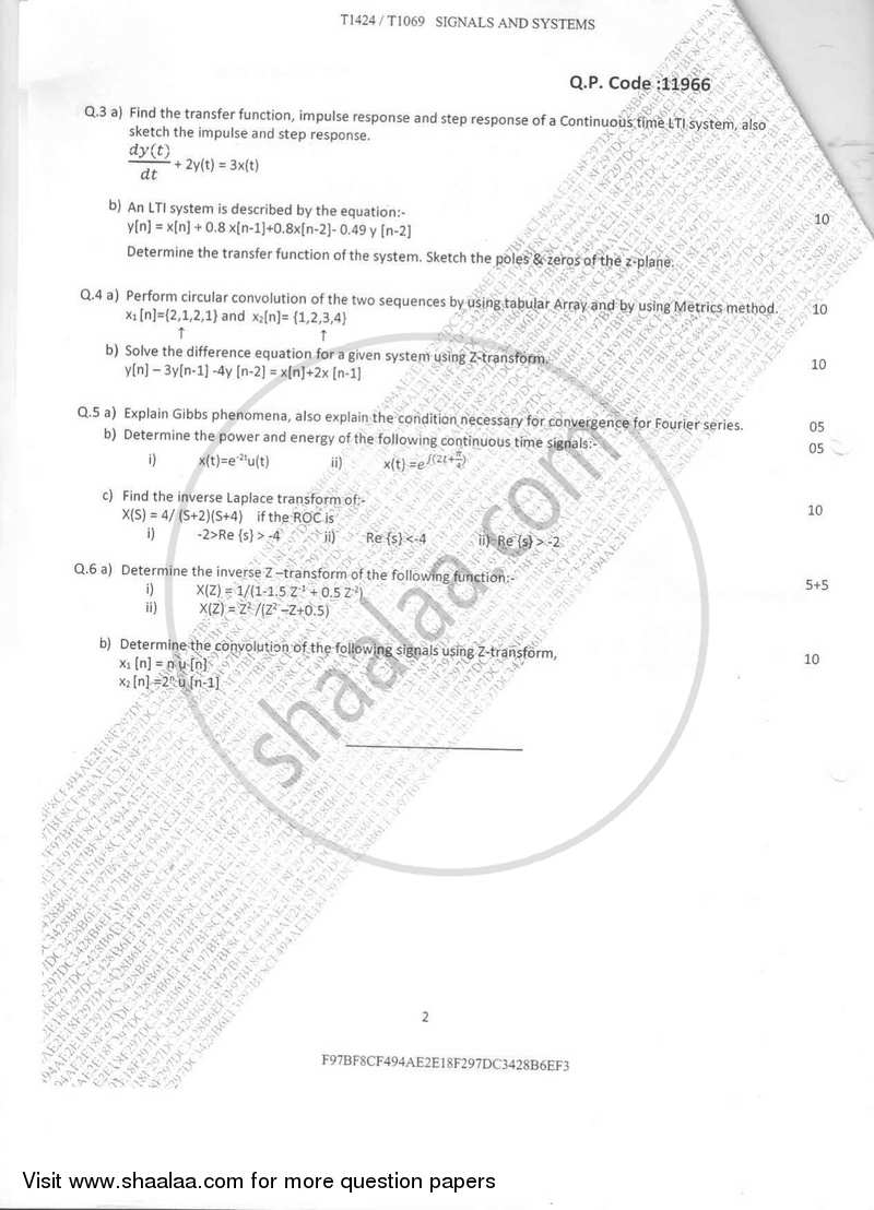 Signals and Systems 2016-2017 - B.E. - Semester 4 (SE Second Year) - University of Mumbai question paper with PDF download