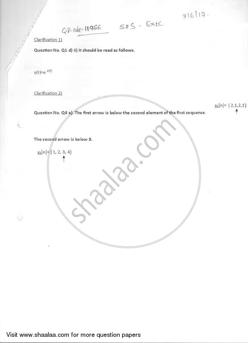 Signals and Systems 2016-2017 - B.E. - Semester 4 (SE Second Year) - University of Mumbai question paper with PDF download