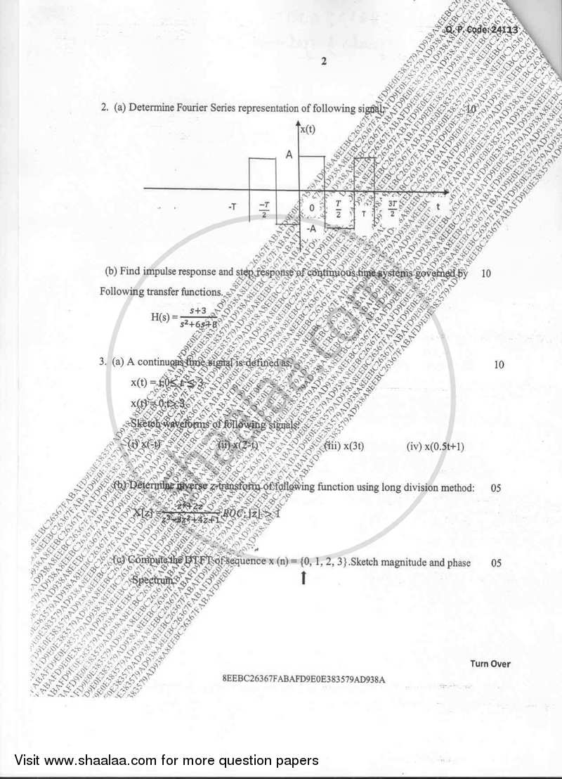 Signals and Systems 2017-2018 - B.E. - Semester 4 (SE Second Year) - University of Mumbai question paper with PDF download