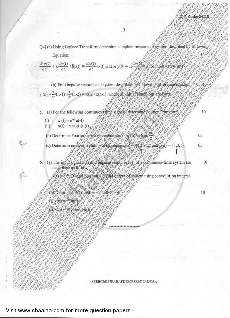Signals and Systems 2017-2018 - B.E. - Semester 4 (SE Second Year) - University of Mumbai question paper with PDF download