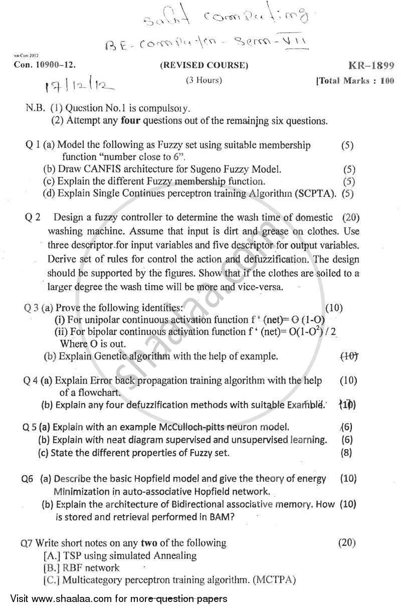Soft Computing 2012-2013 - B.E. - Semester 7 (BE Fourth Year) - University of Mumbai question paper with PDF download