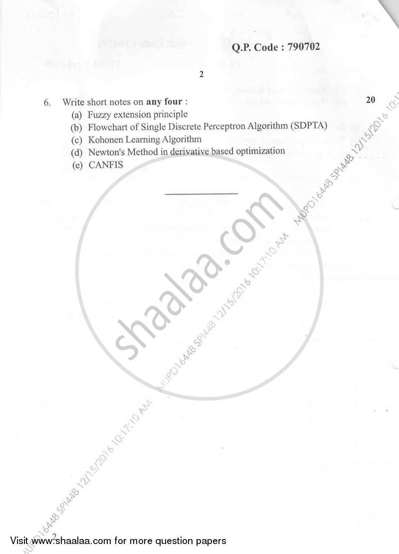 Soft Computing 2016-2017 - B.E. - Semester 7 (BE Fourth Year) - University of Mumbai question paper with PDF download