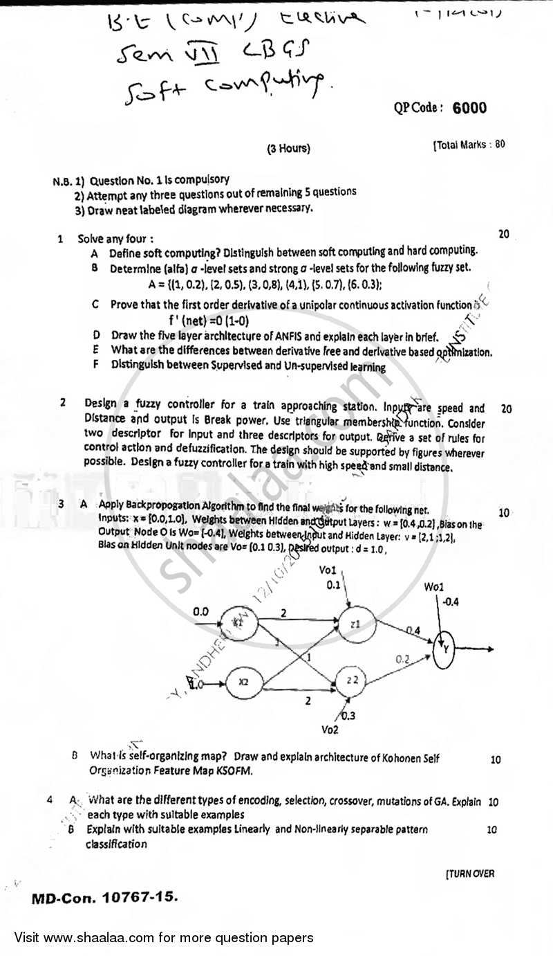 Soft Computing 2015-2016 - B.E. - Semester 8 (BE Fourth Year) - University of Mumbai question paper with PDF download