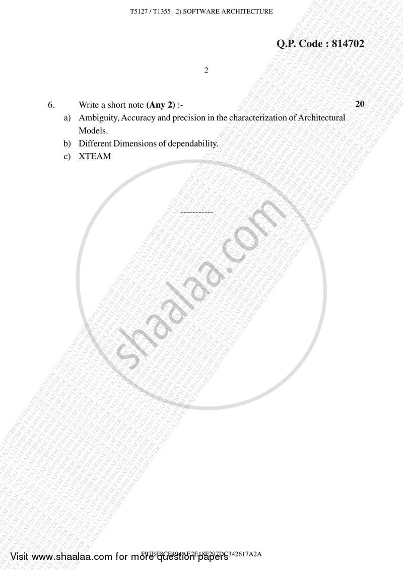 Software Architecture 2016-2017 - B.E. - Semester 7 (BE Fourth Year) - University of Mumbai question paper with PDF download