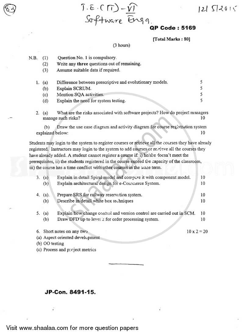 Software Engineering 2014-2015 - B.E. - Semester 6 (TE Third Year) - University of Mumbai question paper with PDF download