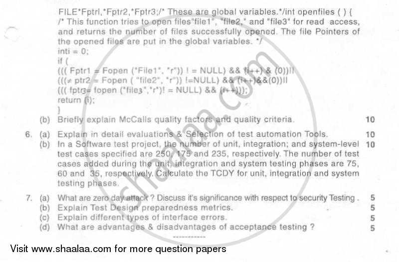 Software Testing and Quality Assurance 2010-2011 - B.E. - Semester 7 (BE Fourth Year) - University of Mumbai question paper with PDF download