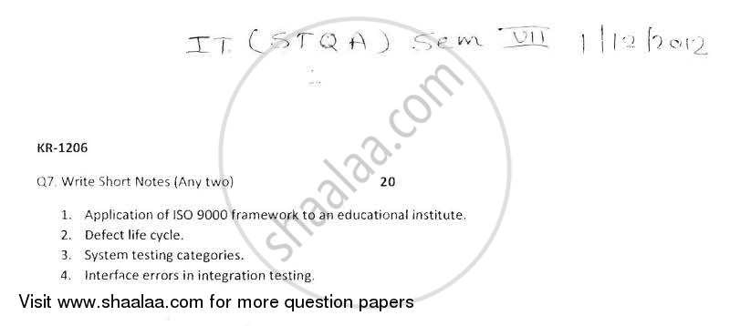 Software Testing and Quality Assurance 2012-2013 - B.E. - Semester 7 (BE Fourth Year) - University of Mumbai question paper with PDF download