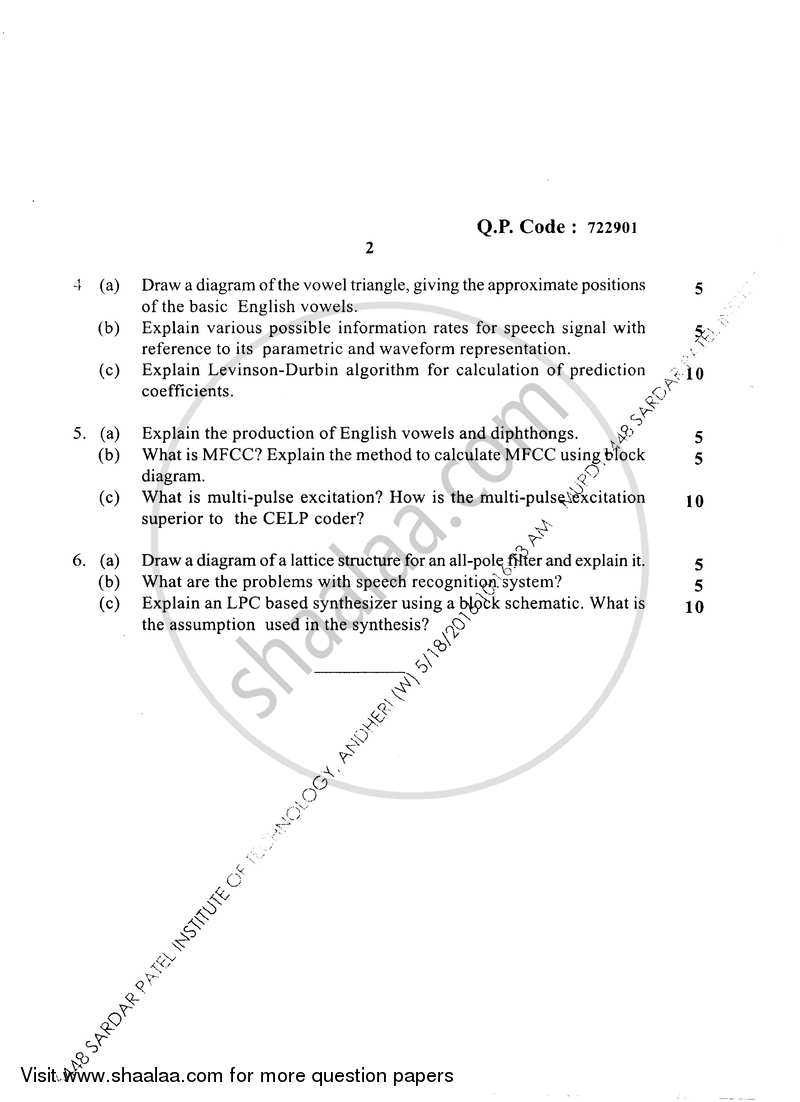 Speech Processing 2015-2016 - B.E. - Semester 8 (BE Fourth Year) - University of Mumbai question paper with PDF download